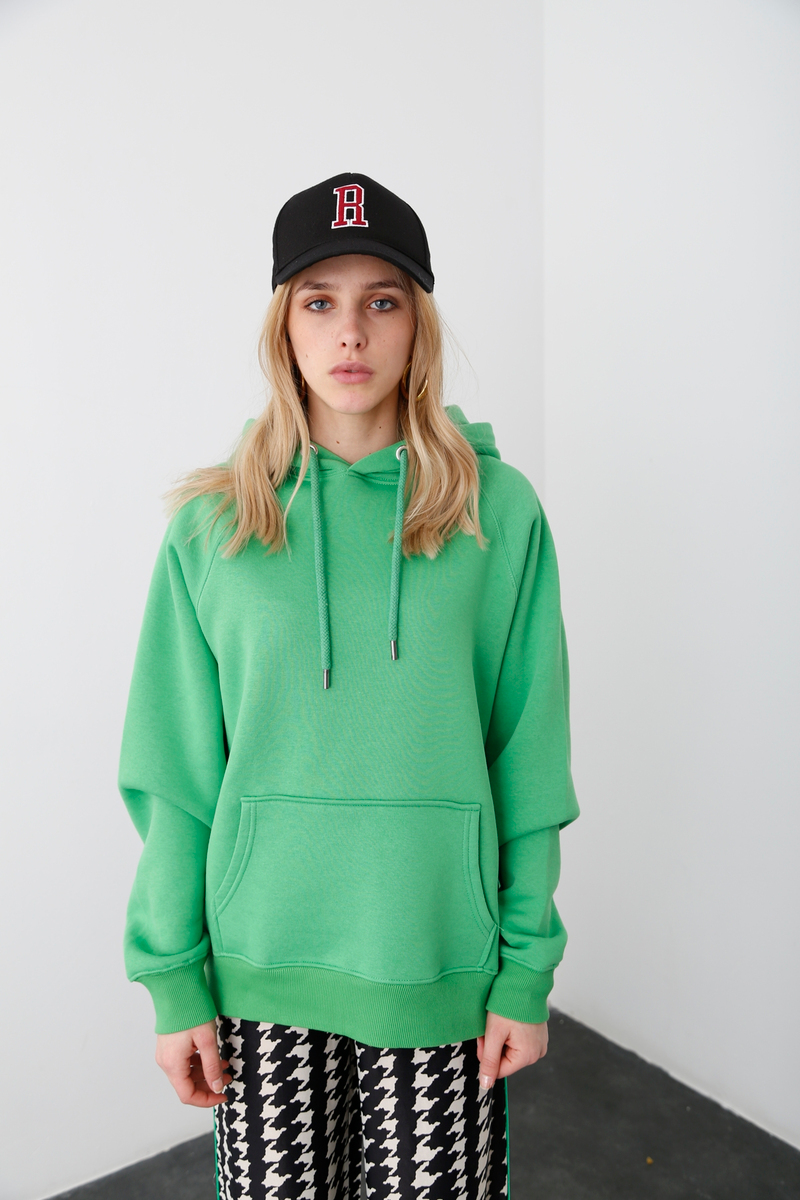 Yeşil Kapüşonlu Şardonlu Sweatshirt 4009