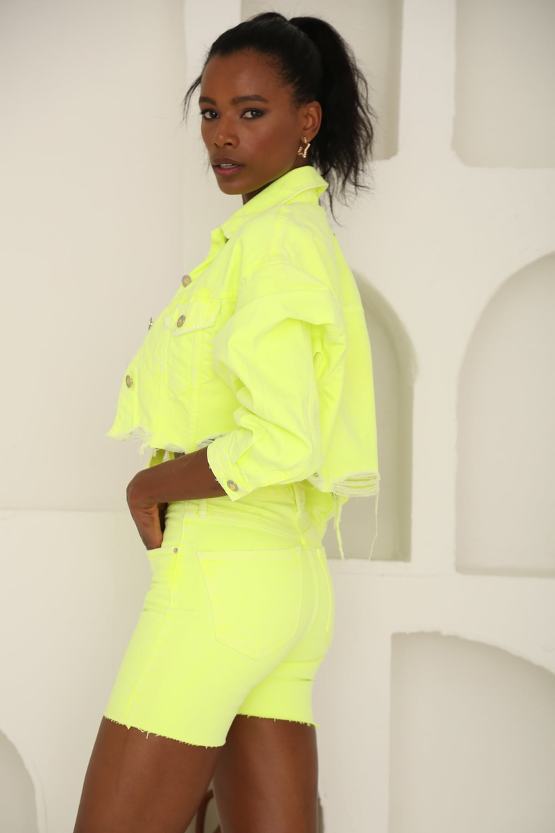 Yeşil Neon Jean Şort 
