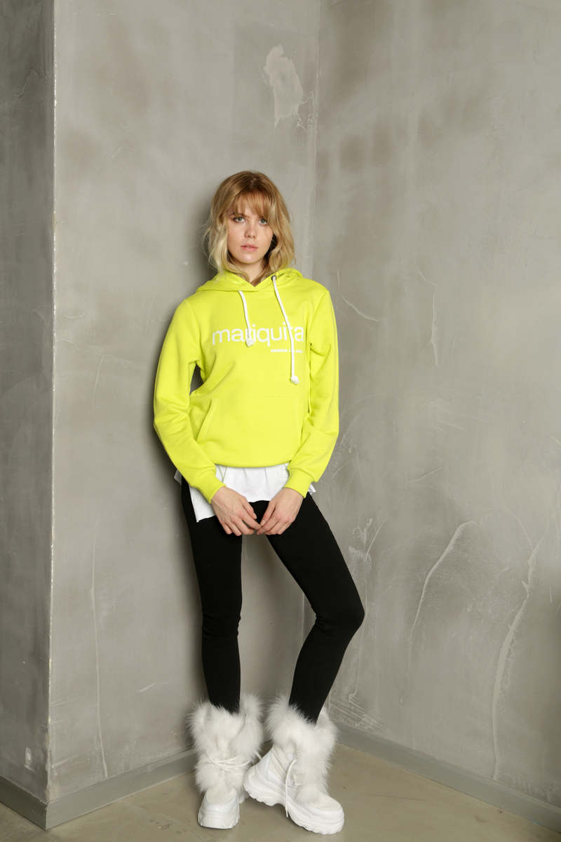 Yeşil Neon Mariquita Baskılı Kapşonlu Sweatshirt