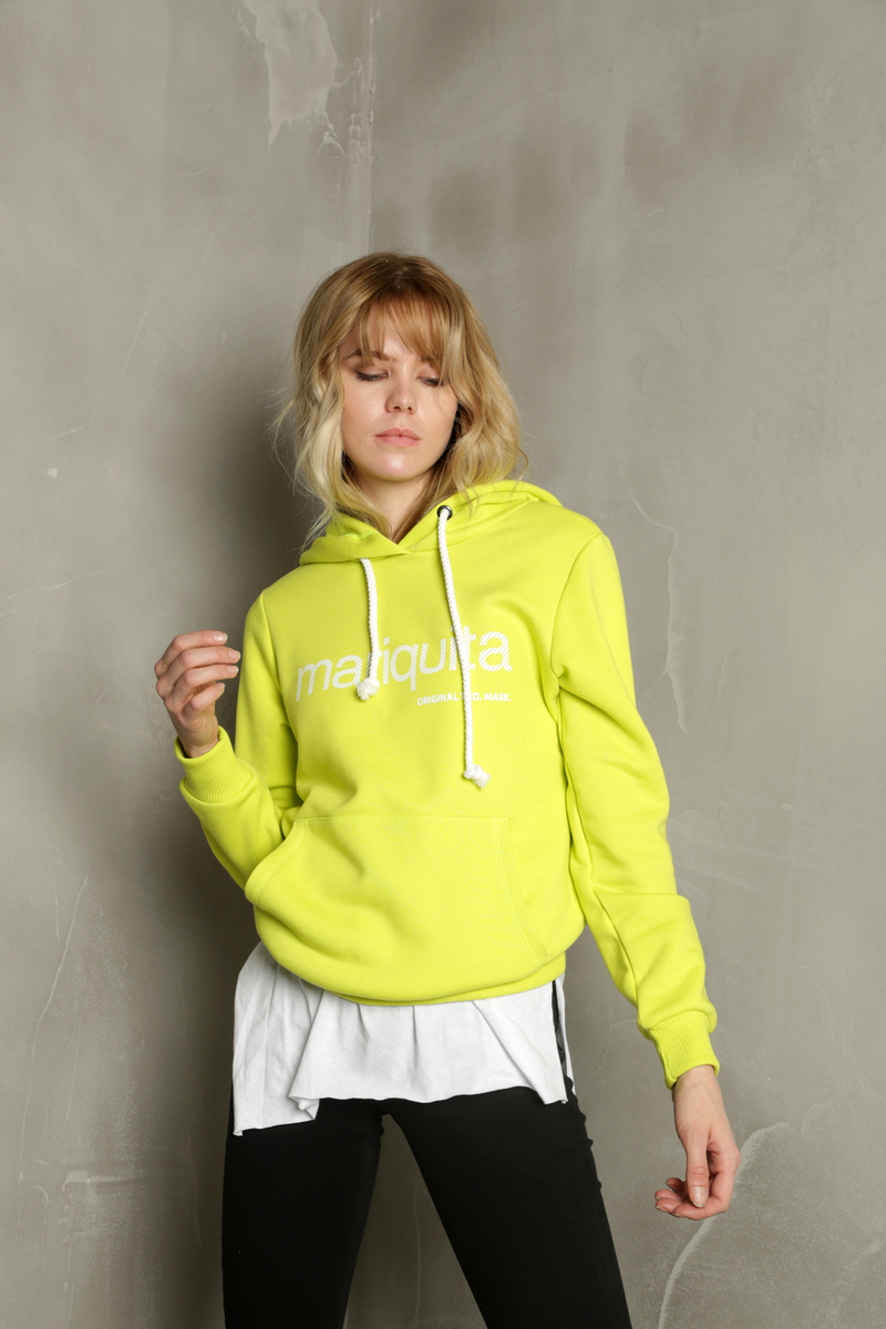 Yeşil Neon Mariquita Baskılı Kapşonlu Sweatshirt