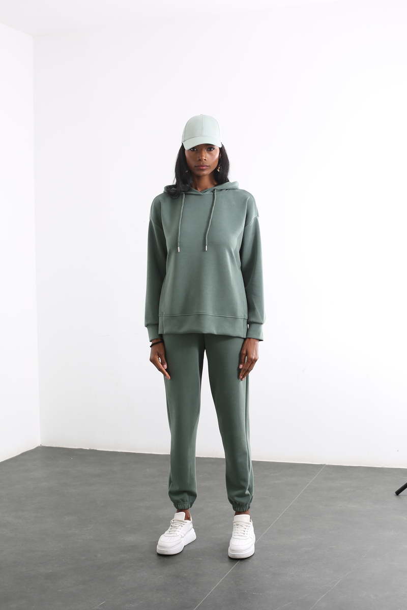 Yeşil Yanı Yırtmaçlı Modal Sweatshirt Takım 