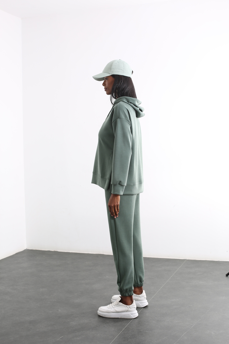 Yeşil Yanı Yırtmaçlı Modal Sweatshirt Takım 