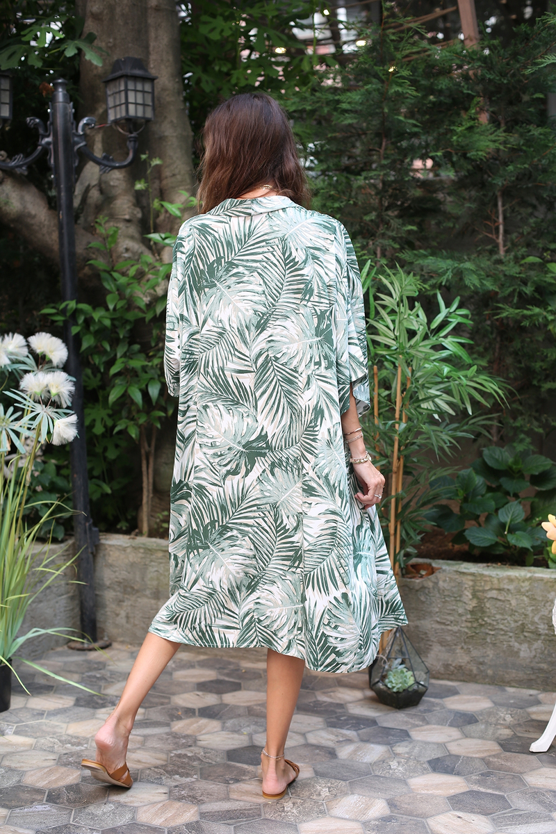 Yeşil Yaprak Desenli Kimono