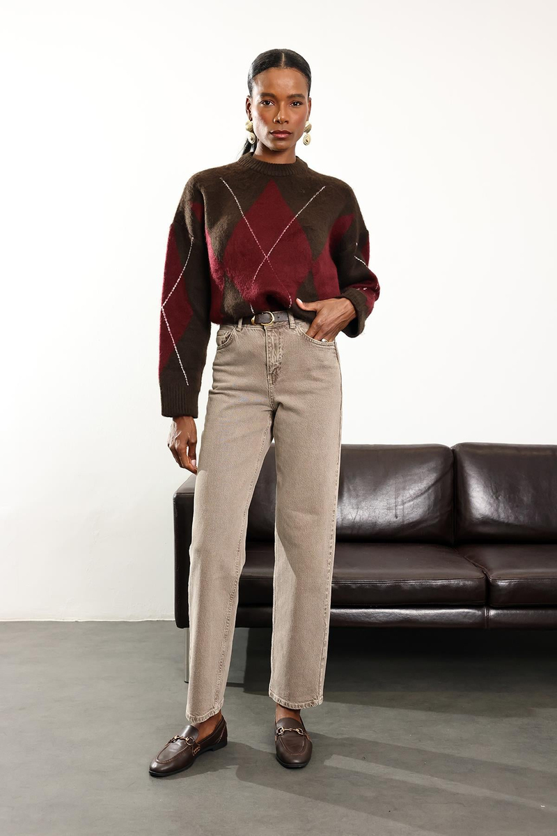 Yıkamalı Kahve Straight Fit Jean 