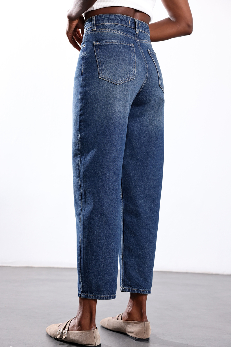 Yıkamalı Mavi Barrel Jean 186