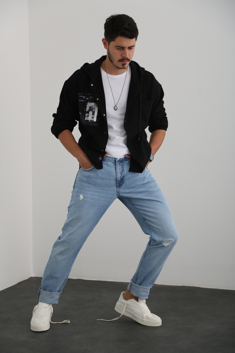 Yıkamalı Mavi Erkek Yırtıklı Regular Jean 