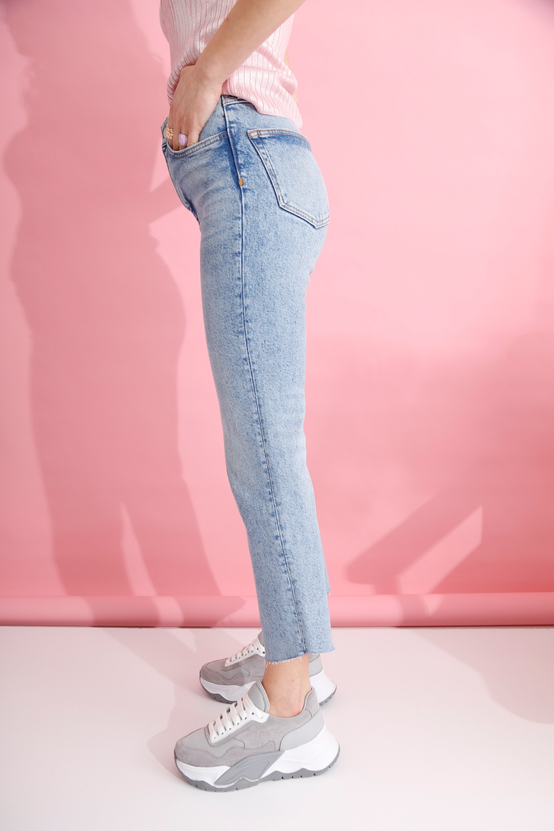 Yıkamalı Mavi Yüksek Bel Straight Fit Jean-1 251001