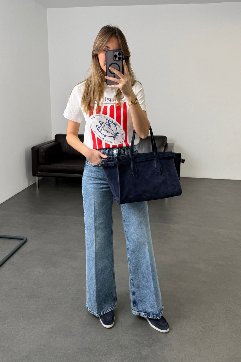 Yıkamalı Mavi Yüksek Bel Wide Leg Jean 