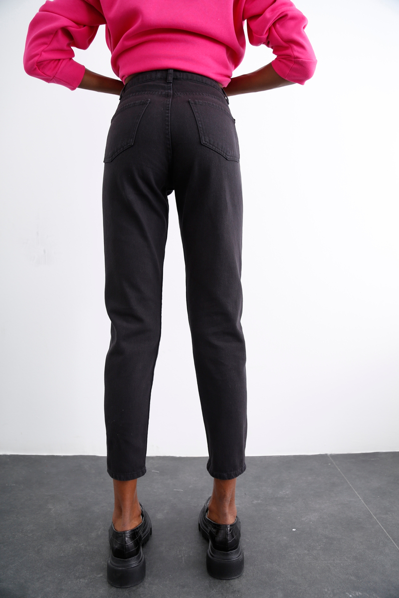 Yıkamalı Siyah Yüksek Bel Mom Jean 50287