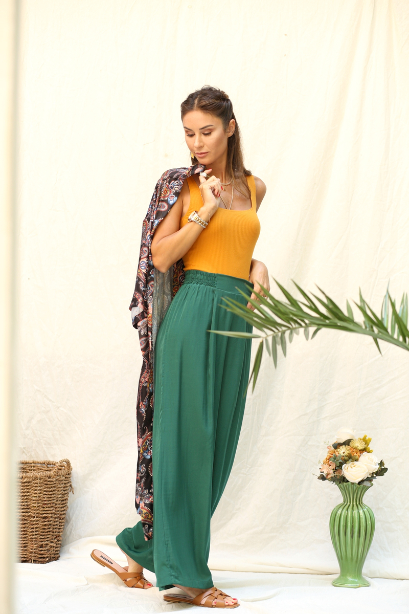 Zümrüt Beli Lastikli Salaş Pantolon 1248