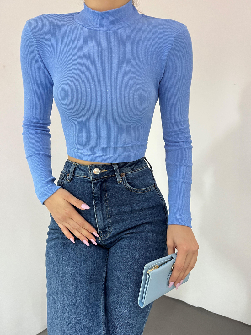 Dik Yaka Kaşkorse Crop 1206 BEBE MAVİSİ