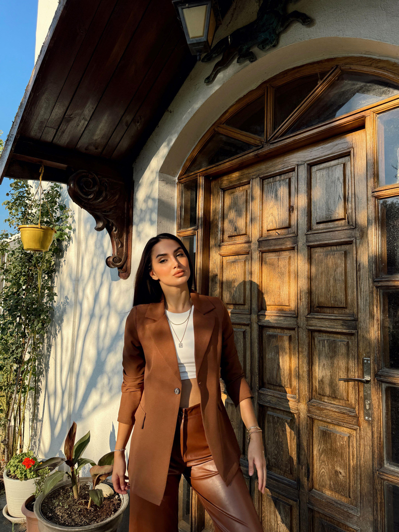Dökümlü Slim Fit Kruvaze Blazer Ceket 3236 ACI KAHVE