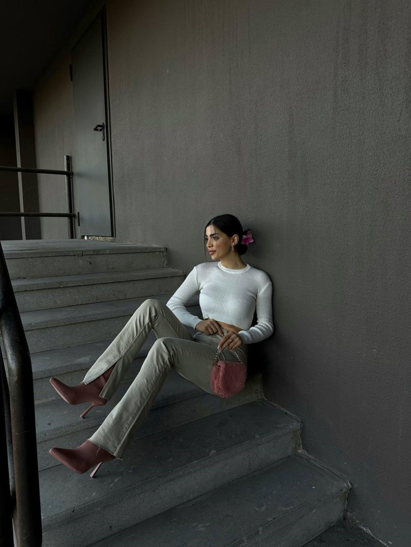 Hilly Fitilli Triko Crop 56687 BEYAZ