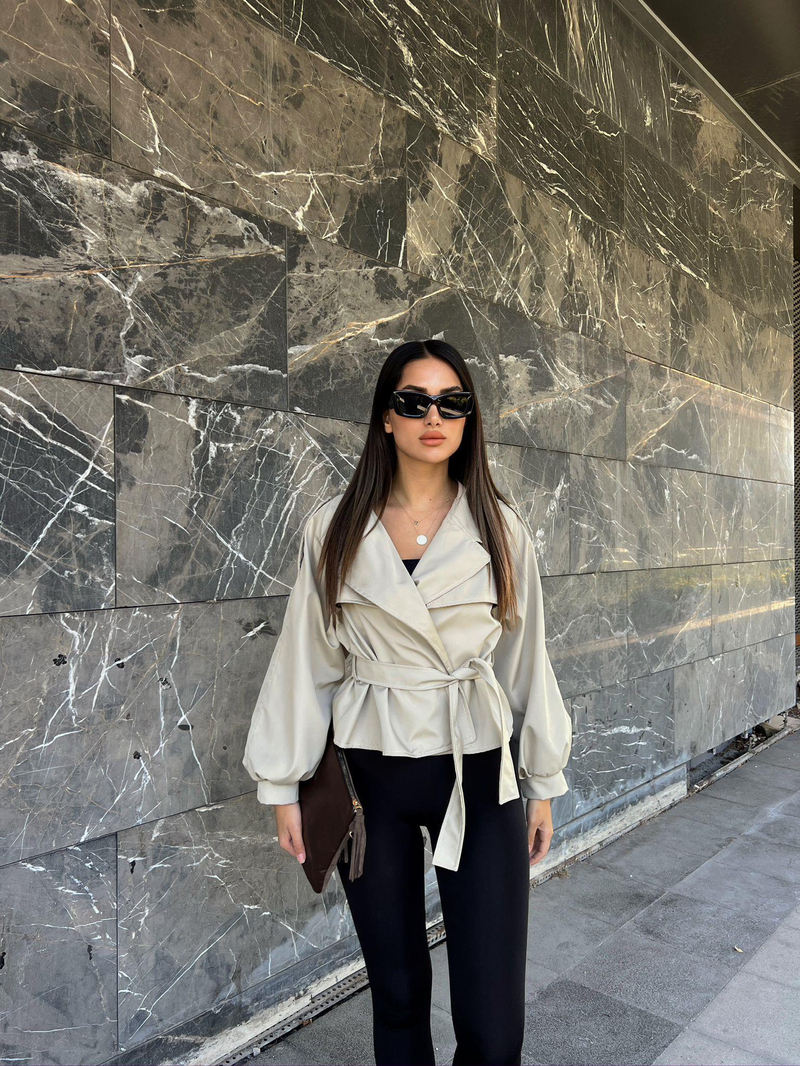 Lalin Kısa Trençkot 45878 TAŞ RENGİ