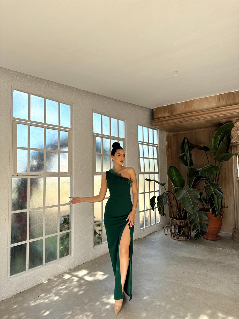 Parla Otriş Detay Tek Kol Abiye 582851 ZÜMRÜT