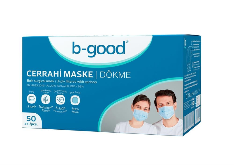 B-Good Filtreli 3 Katlı Lastikli Cerrahi Maske 50 Adet