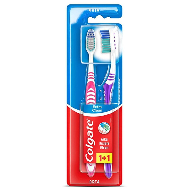 Colgate Extra Clean Dil Temizleyicili Arka Dişlere Uzanan Orta Diş Fırçası 1+1