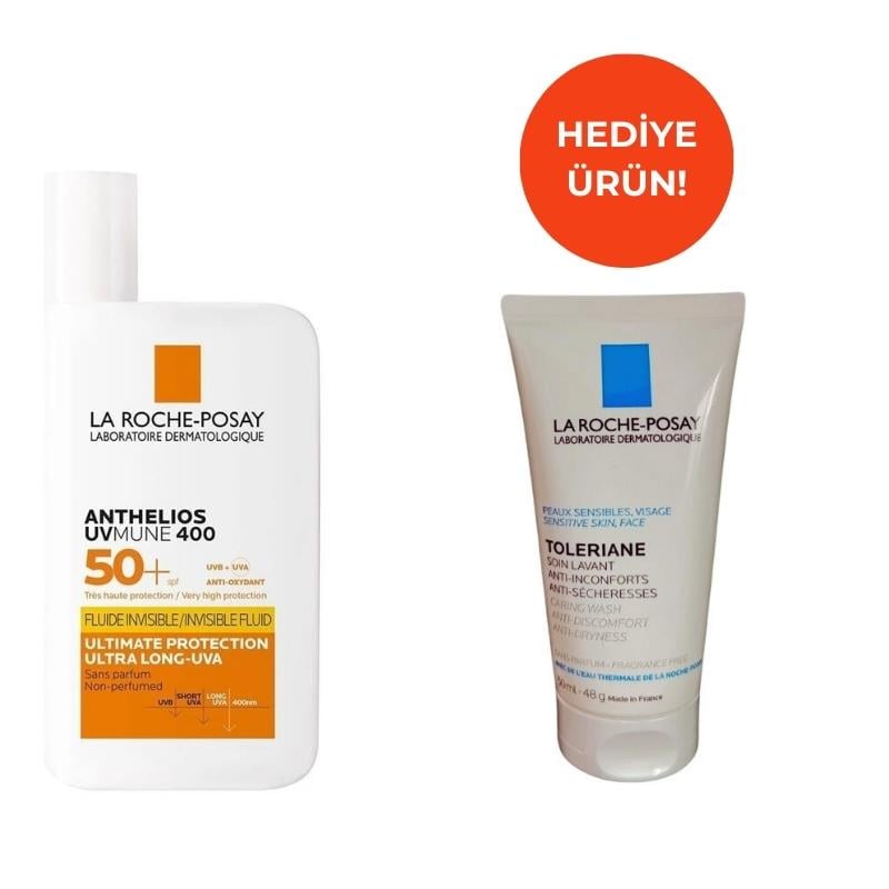 La Roche-Posay Anthelios Uvmune Fluid SPF+50 50 ml + Toleriane Caring Wash 50 ml