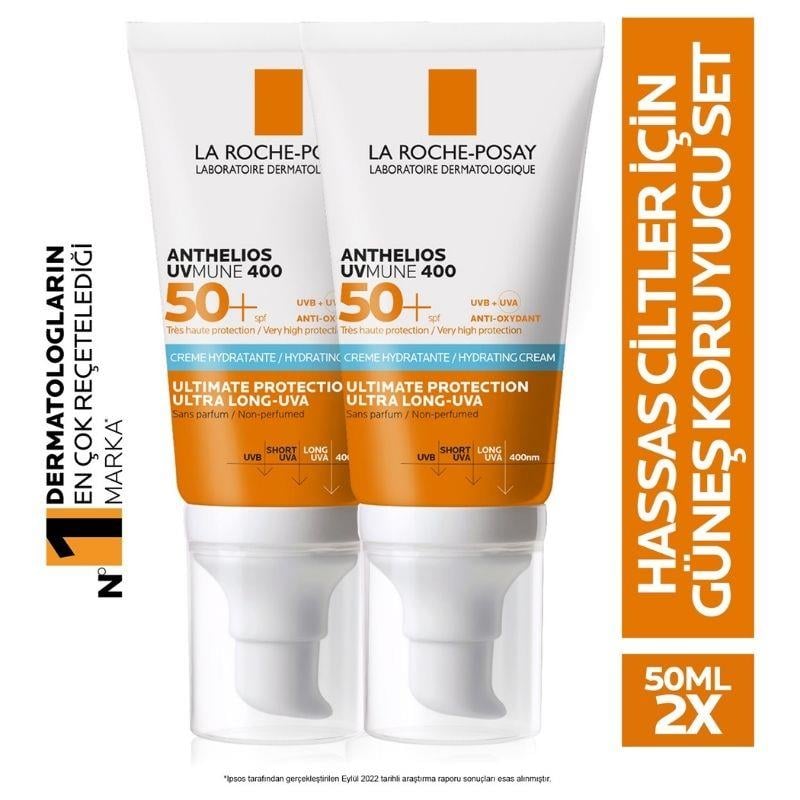 La Roche-Posay La Roche Posay Anthelios Uvmune Hassas Ciltler Için Yüksek Korumalı Yüz Güneş Kremi Set 50 ml x2