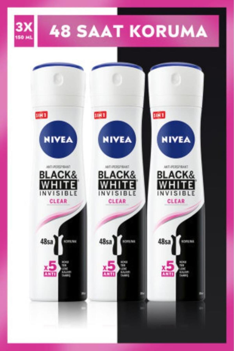 NIVEA Kadın Sprey Deodorant Black & White 150 ml x3