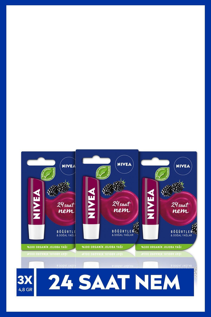 NIVEA Lip Böğürtlenli Shine Dudak Bakım Krem 4.8 g x3