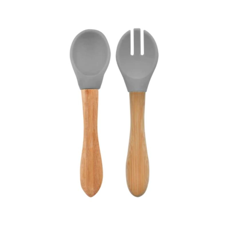 OİOİ Mama Kaşığı ve Çatal Seti Powder Grey