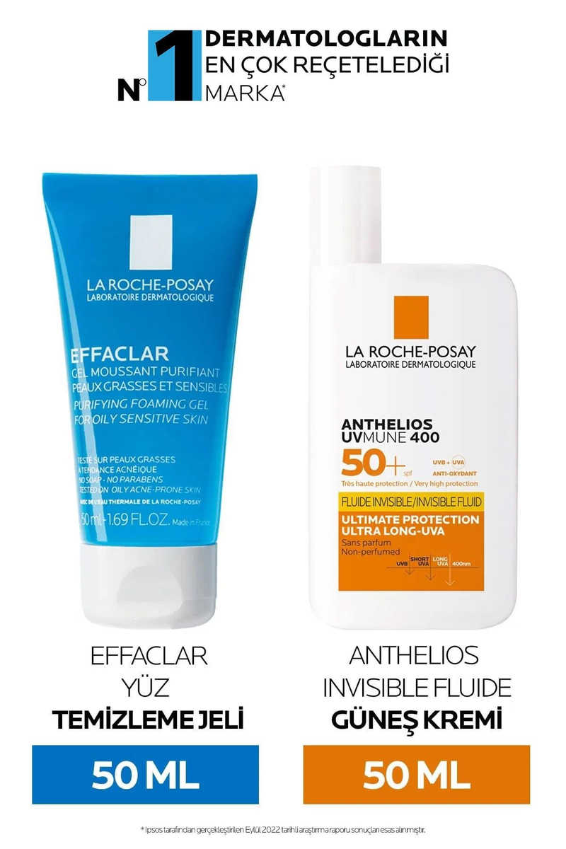 Yüz Bakım Seti - Anthelis Uvmune Fluid Yüz Güneş Kremi&Effaclar Yüz Yıkama Jeli 50ml 8690595100401