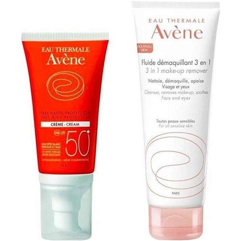 Avene Cream SPF50+ 50 ml + 3ü 1 Arada Temizleme Losyonu 100 ml Hediyeli