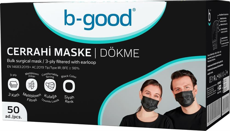 B-Good Siyah Cerrahi Maske Filtreli 3 Katlı