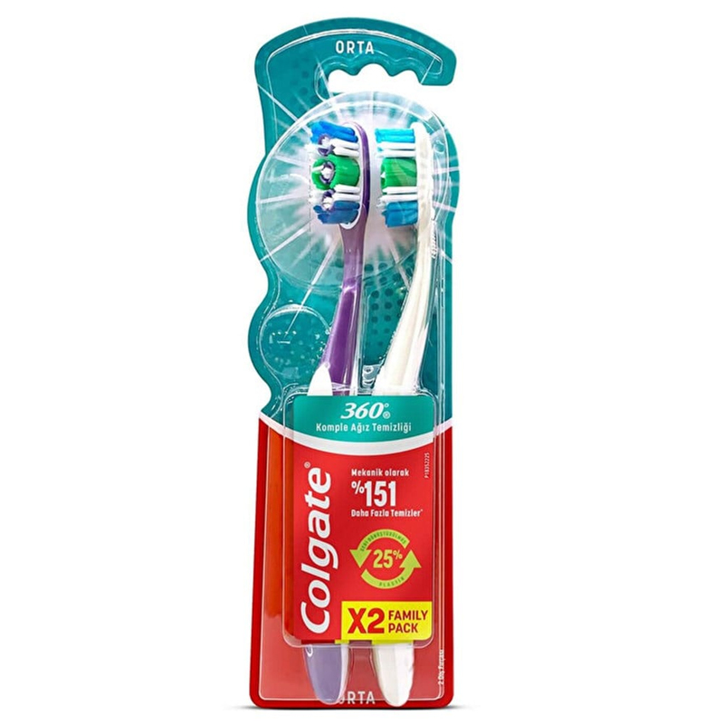 Colgate 360 Komple Ağız Temizliği Çok Yönlü Koruma Orta Diş Fırçası 1+1