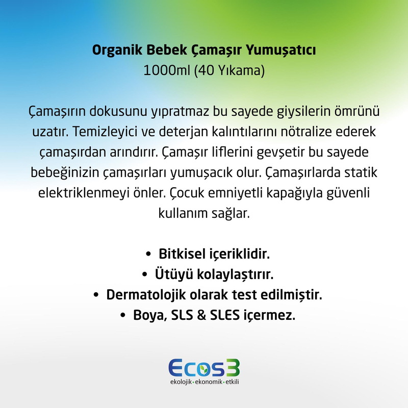 Ecos3 Organik Bebek Çamaşır Yumuşatıcı 1000 ml