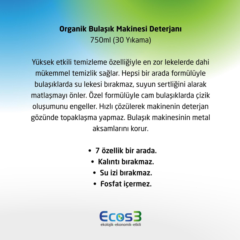 Ecos3 Organik Bulaşık Makinesi Deterjanı 750 ml