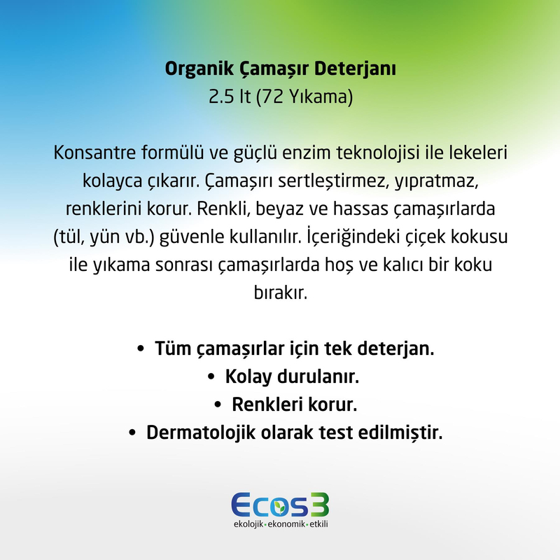 Ecos3 Organik Çamaşır Deterjanı 72 Yıkama 2500 ml