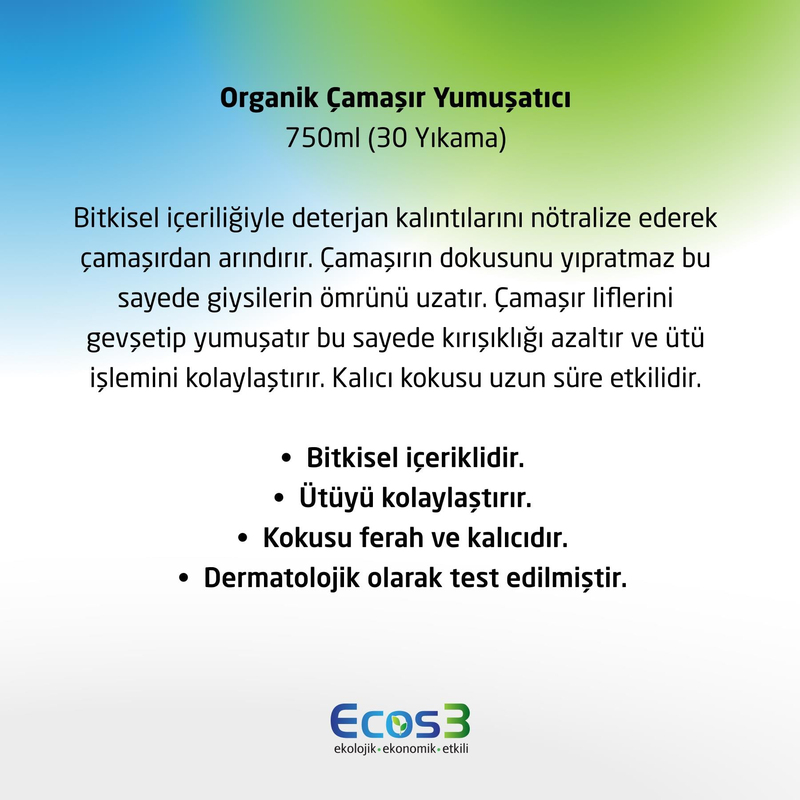 Ecos3 Organik Çamaşır Yumuşatıcı 30 Yıkama 750 ml