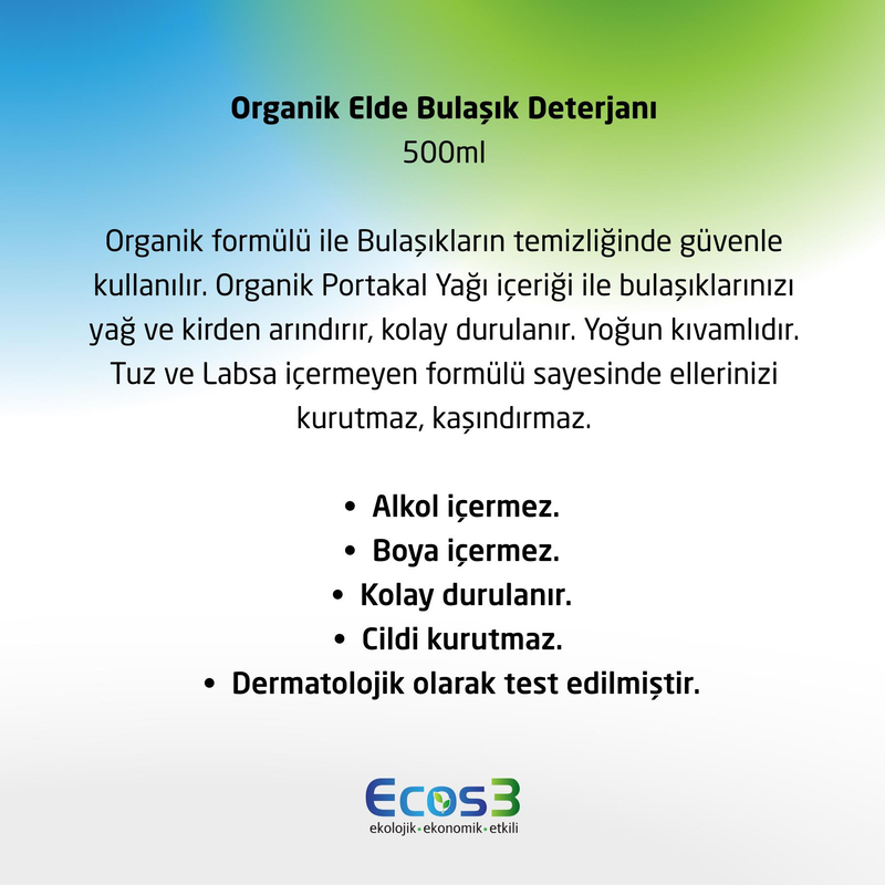 Ecos3 Organik Elde Bulaşık Deterjanı 500 ml
