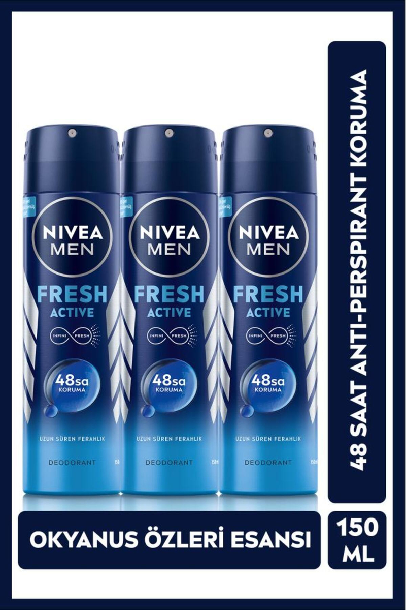 Nivea Men Fresh Active Deodorant Pudrasız 150 ml x3