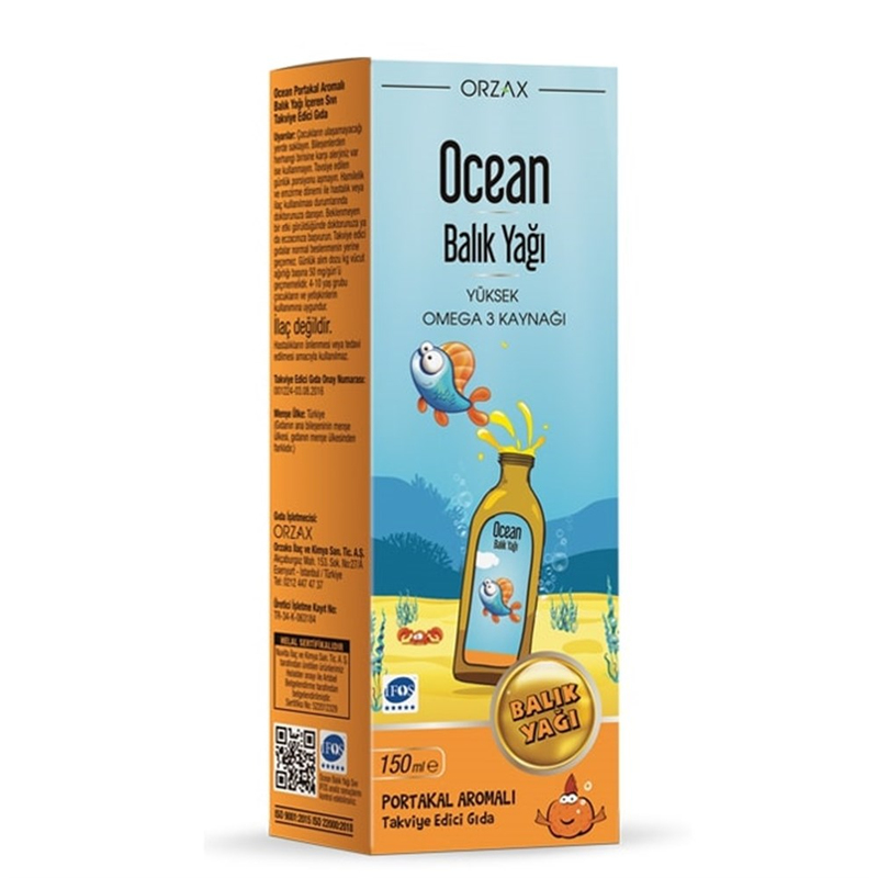 Orzax Ocean Şurup Fish Oil Portakal Aromalı Balık Yağı 150 ml