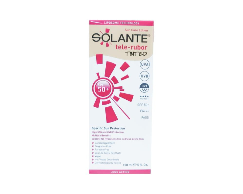 Solante Tele-rubor Tinted SPF50+ Hassas ve Kızaran Ciltler için Renkli Güneş Koruma Losyonu 150 ml