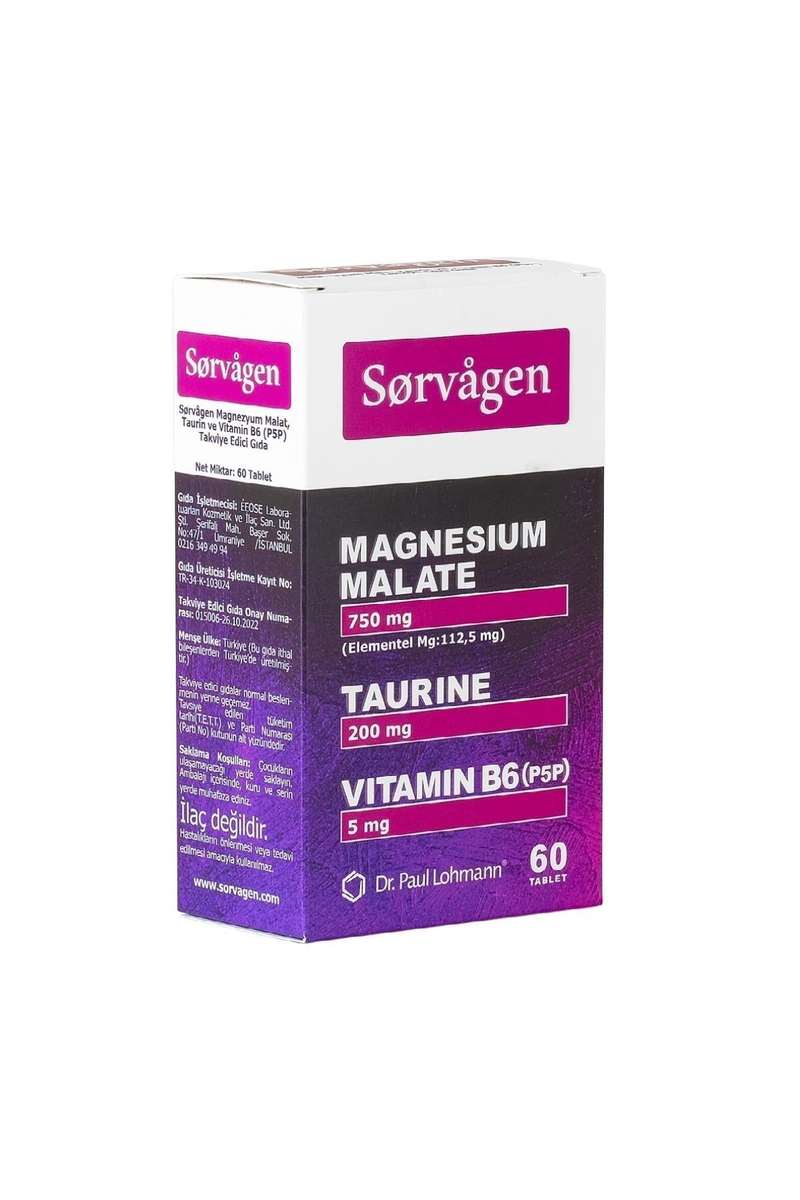 Sorvagen Magnezyum Malat, Taurin ve B6 60 Tablet