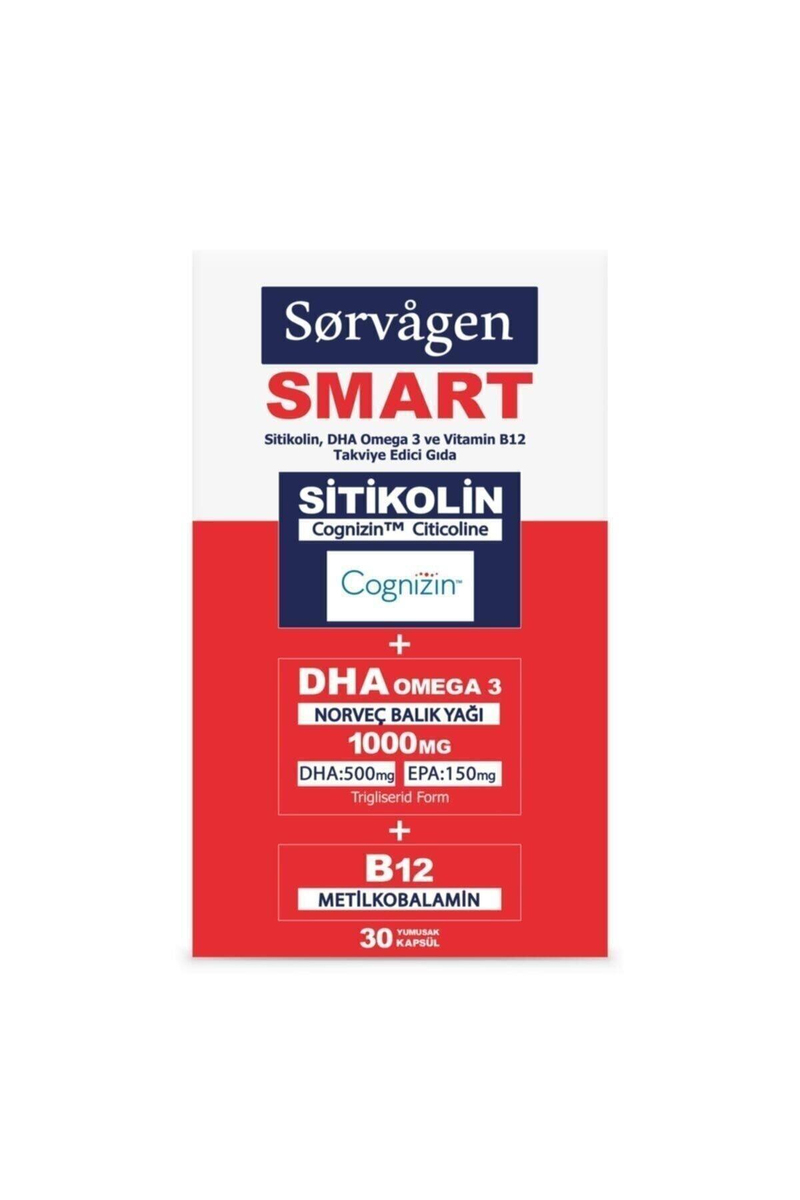 Sorvagen Smart Sitikolin, Omega 3 ve B12 30 Kapsül