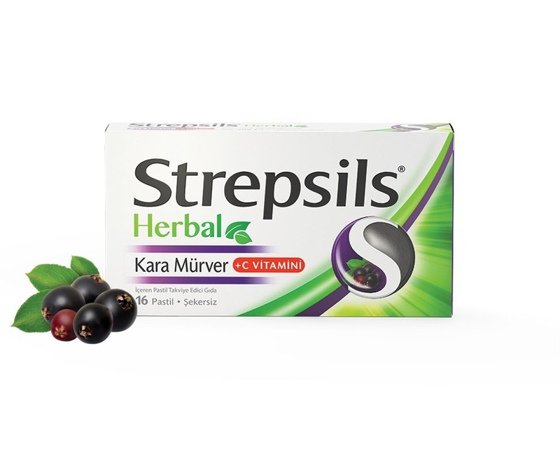 Strepsils Herbal Kara Mürver 16 Pastil