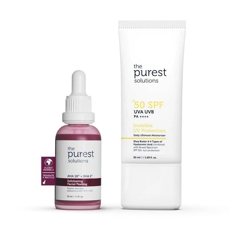 The Purest Solutions Canlandırıcı & Cilt Tonu Eşitleyici Yüz Peeling Serum + SPF+50 Güneş Koruyucu