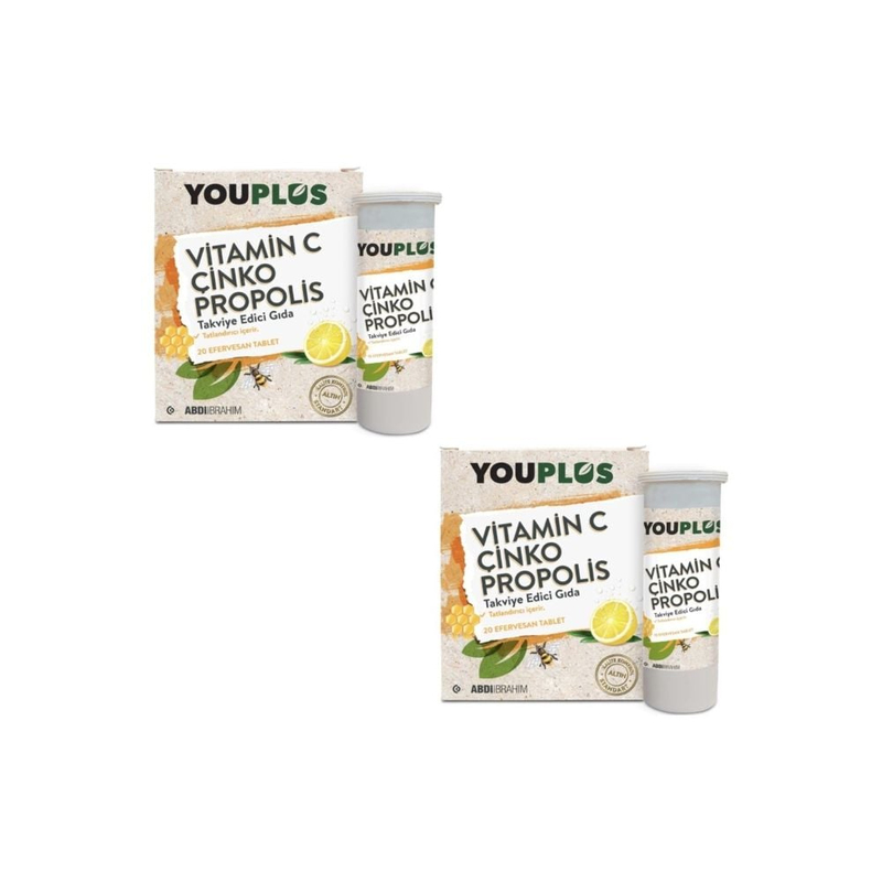 Youplus Vitamin C, Çinko, Propolis Efervesan Tablet Takviye Edici Gıda 2 Kutu