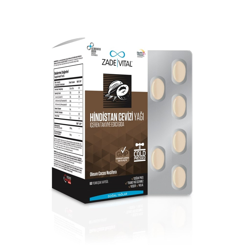 Zade Vital Hindistan Cevizi Yağı 1000 Mg 60 Kapsül