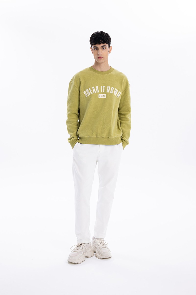 Bisiklet Yaka Baskılı %100 Pamuk Polar Erkek Sweatshirt