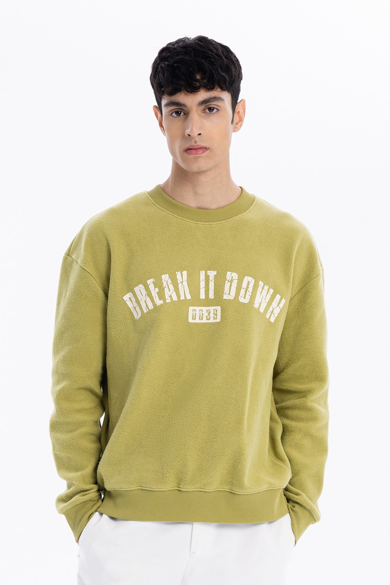 Bisiklet Yaka Baskılı %100 Pamuk Polar Erkek Sweatshirt