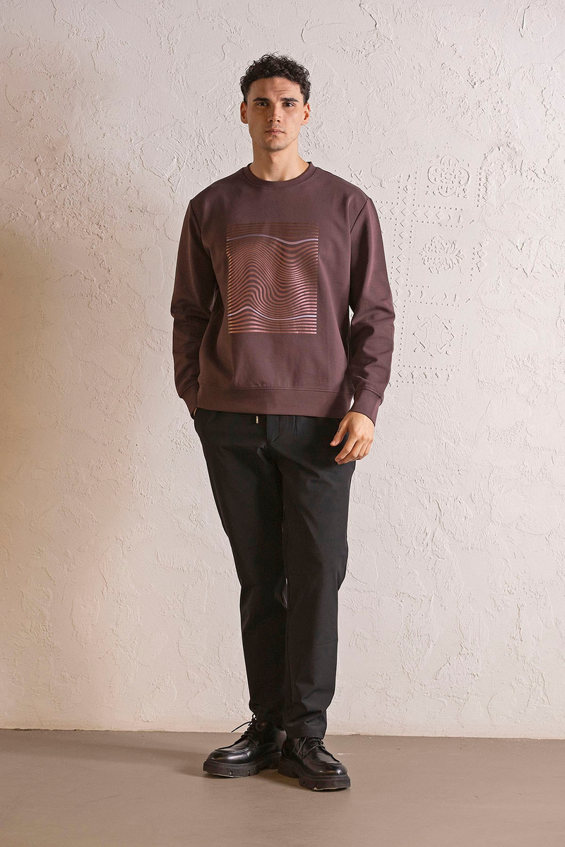 Bisiklet Yaka Baskılı Erkek Sweatshirt