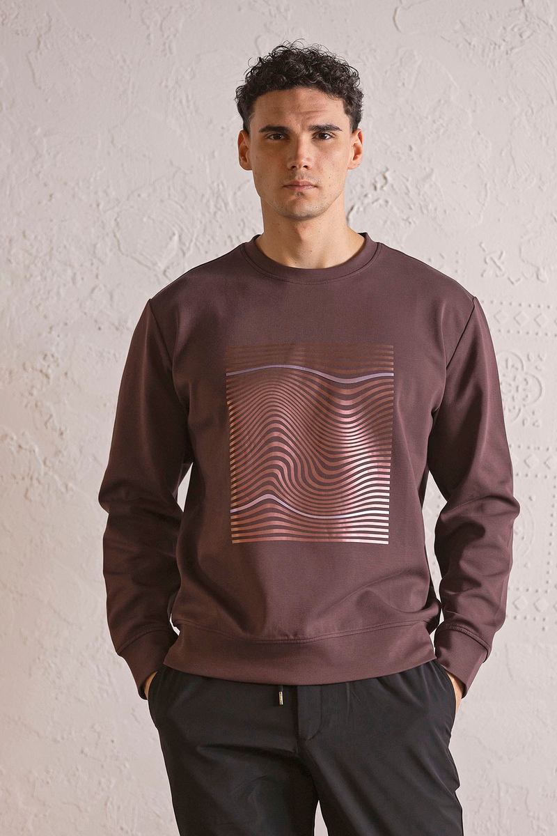 Bisiklet Yaka Baskılı Erkek Sweatshirt