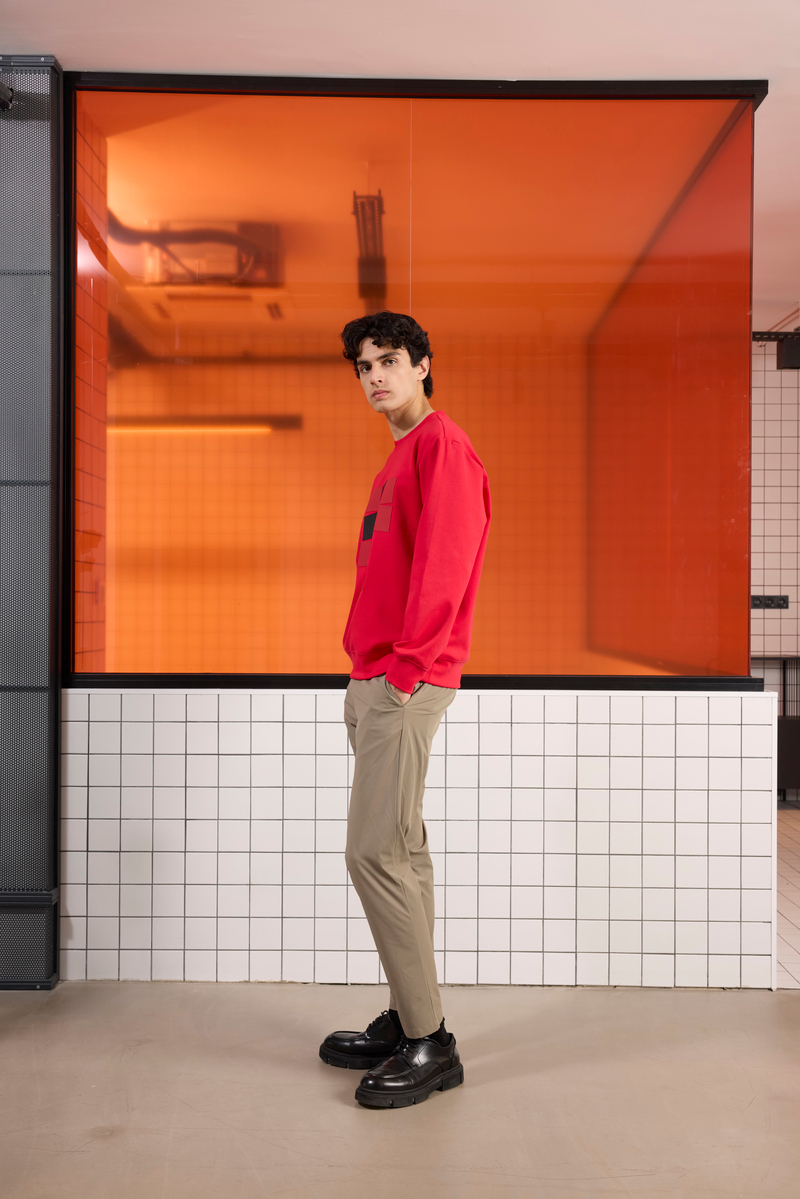Bisiklet Yaka Baskılı Regular Fit Erkek Sweatshirt