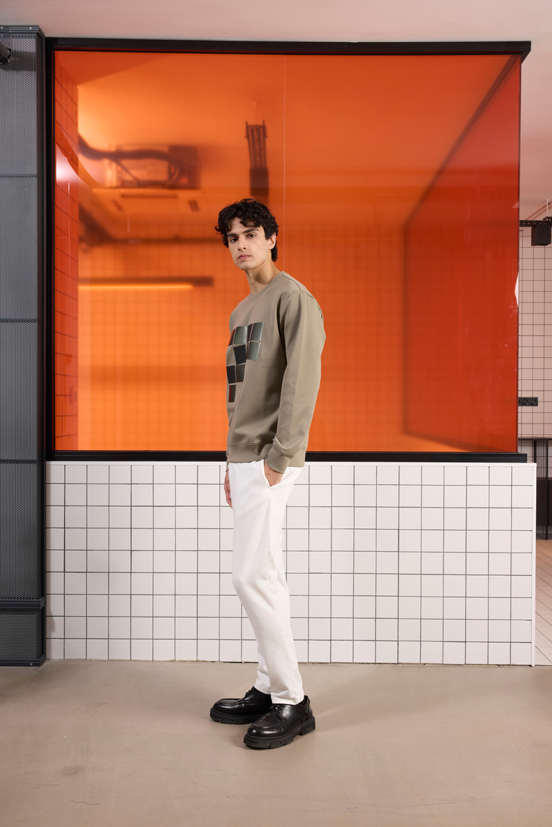 Bisiklet Yaka Baskılı Regular Fit Erkek Sweatshirt